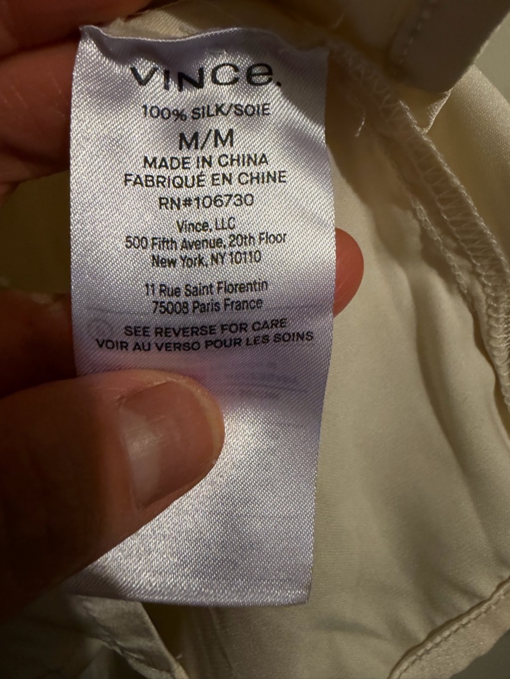 100% Silk Vince Lightweight Button-Down Shirt in Soft Cream - Picture 6 of 6
